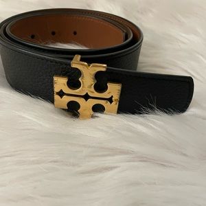 Tory Burch Women's Reversible Logo Saffiano Leather Belt (Black/Classic Tan)